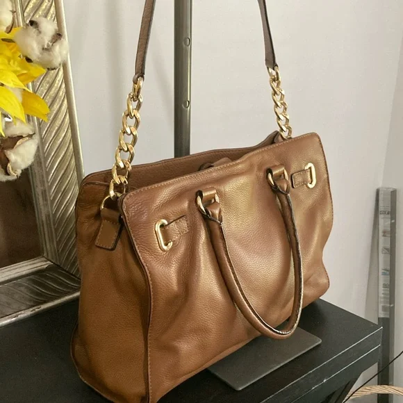 Michael Kors Brown and Gold Satchel with Structured Design